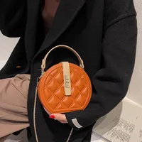 Evening Bags 2022 Women Small Round Box Designer High Quality PU Leather Plaid Handbag Orange Green Chain Shoulder Clutch2809
