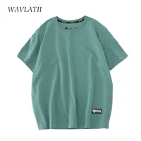 Wavlatii Women 100 Cotton T قمصان الإناث الأخضر الموضة ذات الحجم الكبير الشارع القصيرة Tees Tops for Summer WT2201 220624