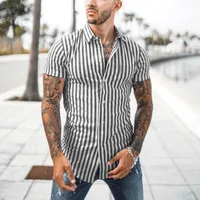 Erkek Casual Gömlek Slim Fit Elbise Gömlek Erkekler Için İlkbahar Yaz Çizgili Kısa Kollu Vintage Üst Bluz Blusas Masculinas Moda