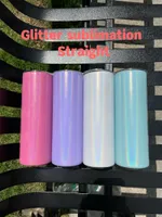 20oz Sublimation Glitter Straight Tumbler Shimmer Skinny cups Rainbow painting Stainless Steel Double Wall Insulated Cup Water Bottles portable Travel Mugs