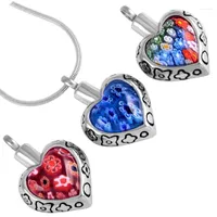 Anhänger Halsketten IJD8367 Rot/Blau/Mehrfarbglas Blumenherz Frauen Charme Murano Keepsake Schmuck Halskette für Asche