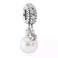 925 sterling Silver Dangle Charm Clear Cz White Pearl Beads Beads Bead Fit Pandora سوار سوار المجوهرات DIY