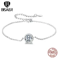 BISAER 925 Round Circle Chain Women Bracelets Lobster Clasp Sterling Silver Jewelry ECB157