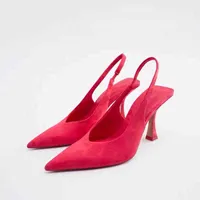 Klädskor kvinnor mode sandaler 2022 pringar ny v-formad röd personlighet höga klackar strass all-match pumpar mujer sapato 220714