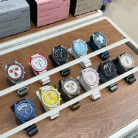 Nowy AAA Zegarek Automatyczny kwarc Pełny ceramiczny zegarek Męskie damskie wodoodporne Luminous Waga Około 60G Wysokiej jakości skórzane paski na rękę Moonswatch z pudełkiem
