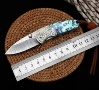 Mini Pocket Folding Knife Damascus Blade Abalone Handle Tactical Rescue Hunting Fishing EDC Survival Tool Knives a3734