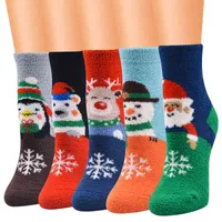 Serie de Navidad Sabreros de damas pares de navidad Coral Fleece Santa Calcetines Socks Women Socks L220714