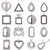 Hangende kettingen 1PC kristal rond hartvormige levend drijvend glas geheugen medaillon medaillon charmes ovale juwelen