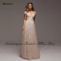 Other Wedding Dresses Lakshmigown Sexy Champagne Boho Dress Cap Short Sleeves 2022 Vintage Lace Bridal Receipt Party Gown Floor Lengther