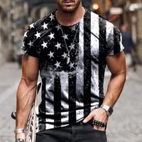 Summer Fashion Round Collar Lose Big Muscle Street T-shirt American Flag Print Men's Casual Vintage Clothing T-shirts