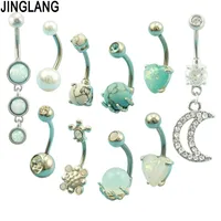 Jinglang zarif 10pce taklit seti opal el kavrayan göbek düğmesi yüzük delici mücevher göbek düğmesi tırnaklar vücut yahudi