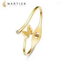 Martick Gold-Color 316L Aço inoxidável Moda de aço único CZ Pulseira de borboleta para mulheres Bracelete de ouro rosa Jóias B246 MELV22