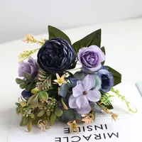 Dekorativa blommor kransar 1pcs Vintage Rose Artificial Peony Bouquet för Home Bröllop Dekoration Rumsbord Jul Fake Flower Nanairo