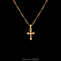 Fine Jewelry Jesus Cross Pendant Men Plated Gold Color Necklace Christmas Women Catholic With 45cm 60cm Chain