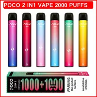 오리지널 Poco 2in1 Switch 2000 퍼프 퍼프 일회용 vape 펜 e 담배는 950mAh 배터리 1000 및 1000 퍼프를 선언 한 카트리지 포드 스틱 대 강타