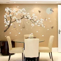 Chiński styl Duży rozmiar Naklejki Ścienne Ptak Kwiat Home Decor Wallpaper Salon Sypialnia DIY Dekoracja 220328