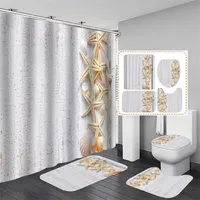 High Quality Polyester Fabric Shower Curtain Beach Shell Starfish Bathroom Curtains Anti-skid Rugs Toilet Lid Cover Bath Mat 220517