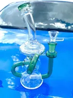9 tums transparens grönt rörla hookah glas bong dabber rigg återvinnslipor vatten bongs rökrör 14,4 mm kvinnlig joint 14mm skål lokalt lager
