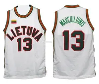 #13 Sarunas Marciulionis 팀 Lietuva Lithuania 레트로 클래식 농구 저지 남성 스티치 커스텀 번호 및 이름 유니폼