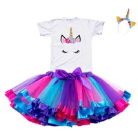2019 Girl Unicorn Tutu Dress Rainbow Princess Girls Party Dress Nike Baby 1 a 8 años Ajuste de cumpleaños para niños Ropa de niños307e