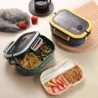 Box per il pranzo a doppio strato per bambini bento portatile con posate in stile giapponese Snack cucina contenitori di stoccaggio alimentare J220707