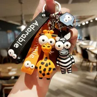 Cartoon Animal Key Chain PVC Zebra Giraffe Funny Toy Keychain Car Key Ring Holder Party Birthday Gifts For Children Bag Charms 220519