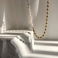 Ketens titanium met 18k gouden bal chian real pearl choker ketting ontwerper t show runway jurk zeldzaam ins Japan Koreaanse boho gothicchains