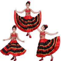 Ropa de etapa 180-720 grados de baile español españoles para niños trajes de interpretación chicas gitano gran falda seta de vientre