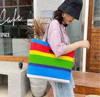 Canvas Storage Shopping Bag Stora Shoulder Fashion Portable Women's Rainbow Striped Bag Inventory Wholesale