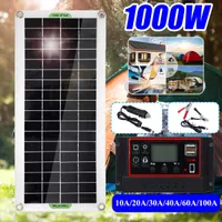 1000W Solar Panel 12V Solar Cell 10A-100A Controller Solar Panel for Phone RV Car MP3 PAD Charger Outdoor Battery Supply
