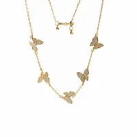 Изысканный бриллиант четыре листового клевера бабочка подвесной кристаллы Клавиц Ожерелье из цепи 18K Золото для Ван женских