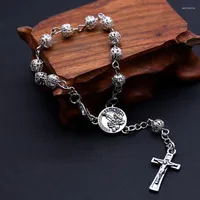 6 mm koraliki bransoletka różańca srebrna stopowa skorupa Jezus Cross with Box Religijna katolicka Chrystusa prezenty biżuterii łańcuch link