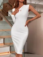 Günlük elbiseler midi bandaj elbise 2022 beyaz bir omuz zarif vücut yaz kadınlar seksi kesim kulüp partisi doğum günü kıyafetleri