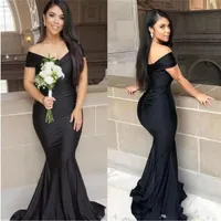 2022 Black Mermaid Long Bridesmaid Dresses Plus Size Off Shoulder Floor length Garden Maid of Honor Wedding Party Guest Gown290y