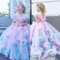 2021 Cute Ball Gown Flower Girl Dresses Ruffles Combined Colorful Hand Made Floral Baby Pageant Gowns Customize First Communion Pa282Y