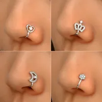 16 stilar silverpläterade falska näsringar för kvinnor liten kristall koppar non piercing clip på näs manschettkammare kvinnliga trendiga festsmycken