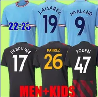 Koszulki piłkarskie 22 23 Haaland Grealish J. Alvarez Mans Mans Cities Mahrez Fan Player Wersja de Bruyne Foden 2022 2023 Football Tops Kit Kit Kit Sets Mundur Boys AA