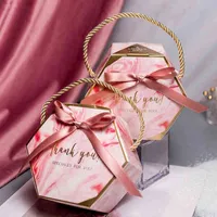 창조적 인 음악 상자 New Pink Grey in Wind Marble Wedding Candy Box Hand 운반 상자 파티 포장/웨딩 호의 상자 사탕 J220714