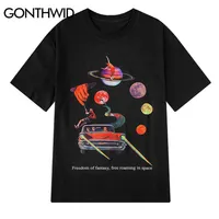 Gonthwid Dom of Fantasy In Space Creative Print Tshirts Summer Men Casual Streetwear Tops Tees Hip Hop Male Cotton Thirts Cy323n