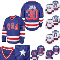 Vipceomit Mens 1980 USA Miracle on Ice Hockey Jersey #17 Jack O'Callahan #21 Mike Eruzione #30 Jim Craig Hockey Jerseys S-XXXL In Stock Blue White