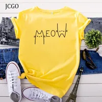 JCGO 여름 여자 T 셔츠 S-5XL 플러스 사이즈 면화 고양이 인쇄 짧은 슬리 270H