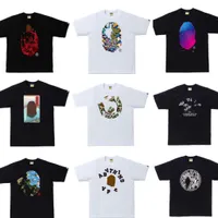Women and Men&#039;s T-shirts 100% cotton Loose summer Shark Monkey breathable High Street Trend T-shirt Cartoon lettering printed couple short sleeves M-2XL Bathing ape