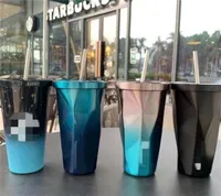 2021 latest 16OZ mug Starbucks stainless steel coffee straw cup 20 ice cube gradient color car cups support custom logo 5961 Q2