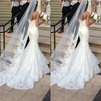 Princess Wedding Veil Long Lace Bridal Veils One Layer Custom Made Lace Applique Edge Bride2641