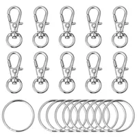 120pcs Swivel Lanyard Snap Hook Metal Lobster Clasp with Key Rings DIY Keyring Jewelry Keychain Key Chain Accessories Silver Color274T