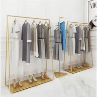 Golden clothing racks Bedroom Furniture Landing coat hanger in cloth stores Gold Iron Hat Frame multi-functional shoe rack274l