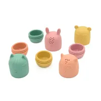 Brinquedos de banho grátis de molde Animal de silicone Baby Bath Bath Toy Owl Bear Bunny Shape para criança Conjunto de chuveiro para crianças 4