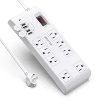 Stock US EK 8 outlet enchufe Surripe Power Power Strip con 4 puertos USB, 5V 4.2A, Cable de extensión de servicio pesado de 6 pies A01181B