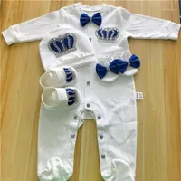 Baby Rompers Girls Boys Infant Cotton Clothes 4Pcs Set Hat Shoes Gloves Welcome Newborn Crown Jewelry Angel Wing Pajamas OUtfit1223m