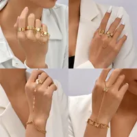 Pendant Charm Armband Link Ansluten Guldmetall Wide Finger Ring Armband för kvinnor Länk Hand Harness Jewely 125 D3
